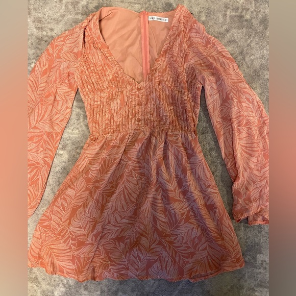 Boho Ruffle Summer Dress with Flare Sleeves Peach Pink Color - Picture 2 of 3